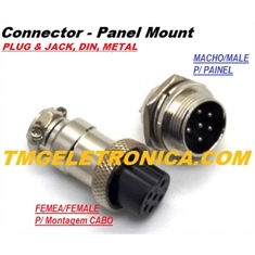Conector Circular Macho ou Femea 4VIAS, CIRCULAR METALICO MIKE, PLUG & JACK, DIN, METAL, INLINE, panel-mount - 4Pinos - Conec.Circular - 4vias Plug Femea - Montagem cabo
